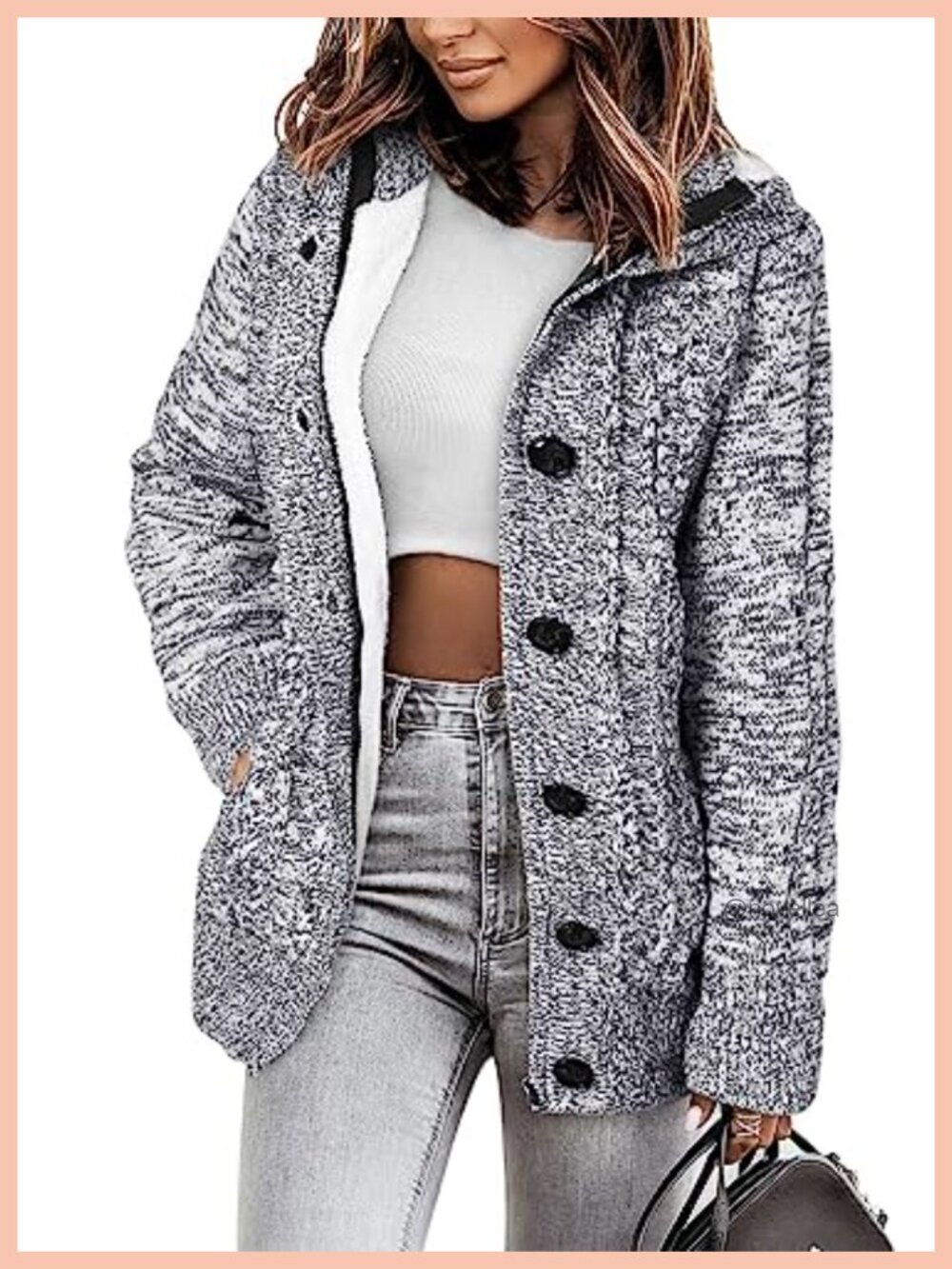 Hooded Fleece Lined Cardigan Sweater Button Zip Winter Warm